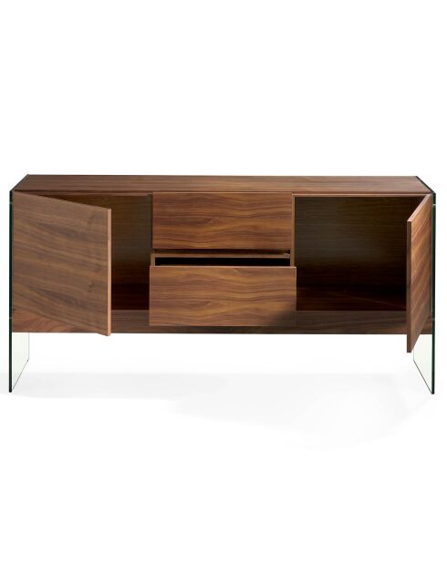 Buffet 4 portes en verre miroir noyer - 180x45x85 cm