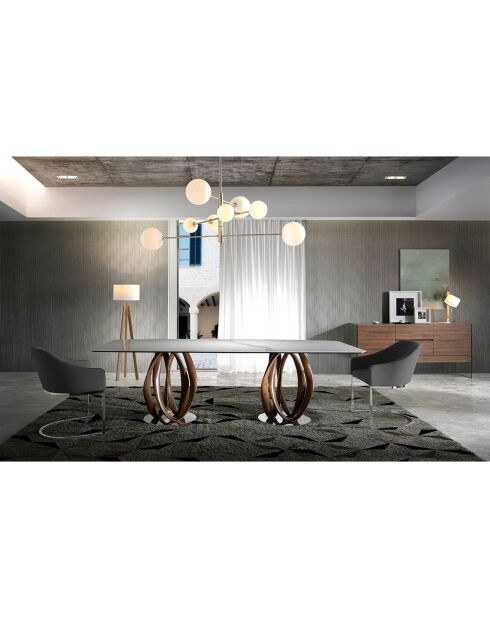 Buffet 4 portes en verre miroir noyer - 180x45x85 cm