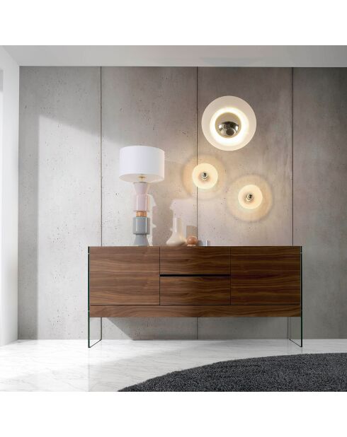 Buffet 4 portes en verre miroir noyer - 180x45x85 cm
