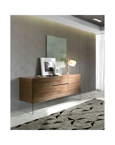 Buffet 4 portes en verre miroir noyer - 180x45x85 cm