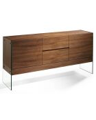 Buffet 4 portes en verre miroir noyer - 180x45x85 cm