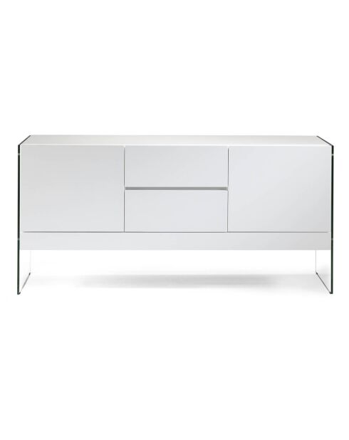 Buffet laqué 2 portes et 2 tiroirs blanc/transparent - 180x45x85 cm