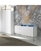 Buffet laqué 2 portes et 2 tiroirs blanc/transparent - 180x45x85 cm