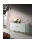 Buffet laqué 2 portes et 2 tiroirs blanc/transparent - 180x45x85 cm