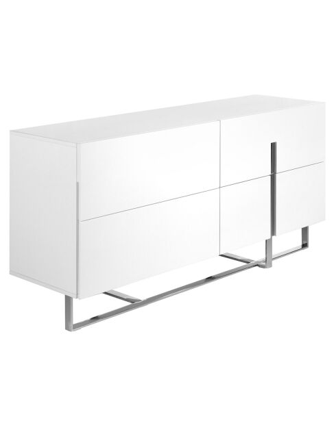 Buffet laqué 4 doubles tiroirs blanc/argenté - 160x46x75 cm