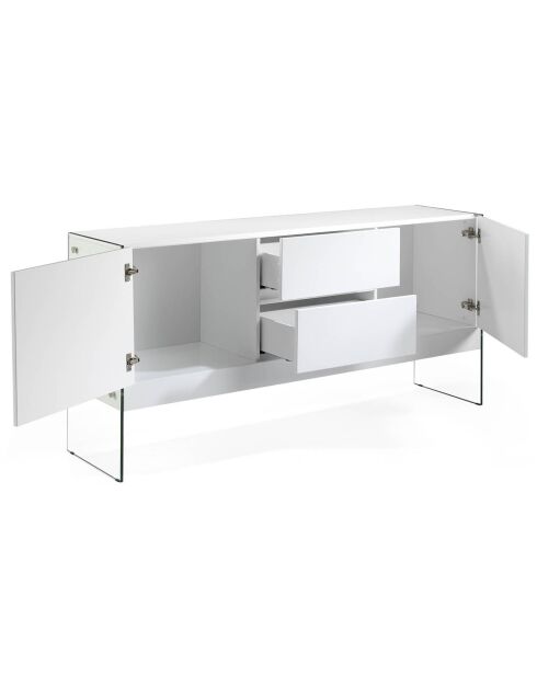 Buffet laqué 2 portes et 2 tiroirs blanc/transparent - 180x45x85 cm