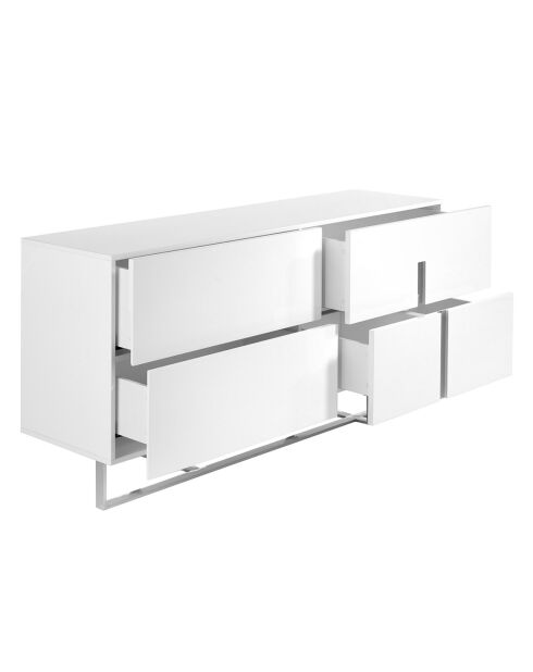 Buffet laqué 4 doubles tiroirs blanc/argenté - 160x46x75 cm