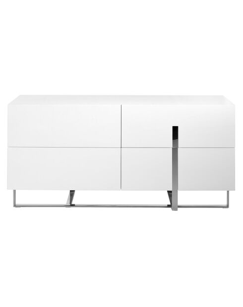 Buffet laqué 4 doubles tiroirs blanc/argenté - 160x46x75 cm