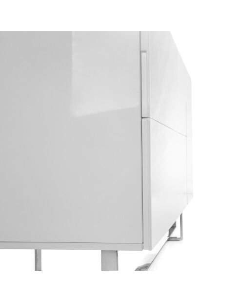 Buffet laqué 4 doubles tiroirs blanc/argenté - 160x46x75 cm