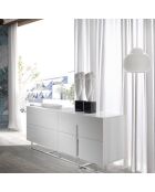 Buffet laqué 4 doubles tiroirs blanc/argenté - 160x46x75 cm