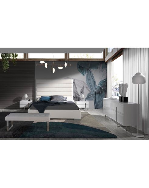 Buffet laqué 4 doubles tiroirs blanc/argenté - 160x46x75 cm