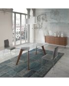 Buffet 4 portes et côtés en verre noyer/transparent - 170x43x77 cm