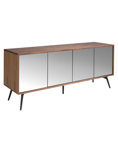Buffet 4 portes en verre noyer/noir - 180x50x76 cm