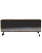 Buffet 4 portes en verre noyer/noir - 180x50x76 cm