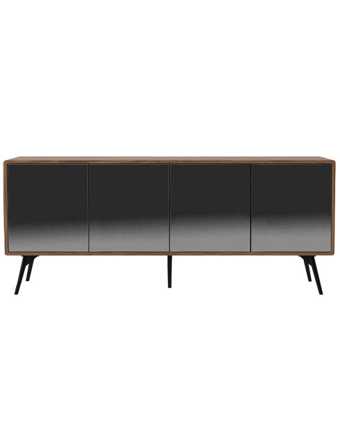 Buffet 4 portes en verre noyer/noir - 180x50x76 cm