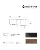 Buffet 4 portes en verre noyer/noir - 180x50x76 cm