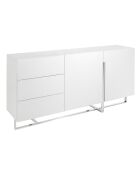 Buffet laqué 3 tiroirs et 2 portes blanc/argenté - 180x42x85 cm