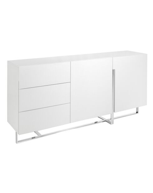 Buffet laqué 3 tiroirs et 2 portes blanc/argenté - 180x42x85 cm