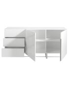 Buffet laqué 3 tiroirs et 2 portes blanc/argenté - 180x42x85 cm