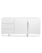 Buffet laqué 3 tiroirs et 2 portes blanc/argenté - 180x42x85 cm