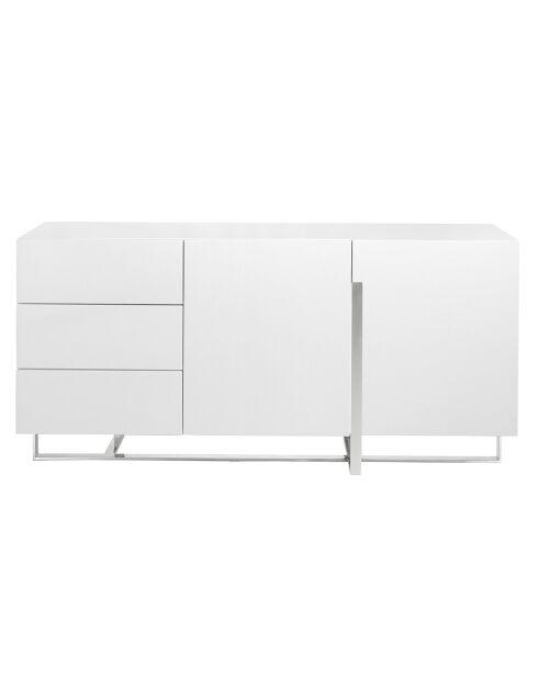 Buffet laqué 3 tiroirs et 2 portes blanc/argenté - 180x42x85 cm