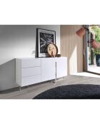 Buffet laqué 3 tiroirs et 2 portes blanc/argenté - 180x42x85 cm