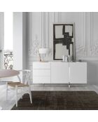 Buffet laqué 3 tiroirs et 2 portes blanc/argenté - 180x42x85 cm