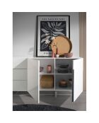 Buffet laqué 3 tiroirs et 2 portes blanc/argenté - 180x42x85 cm