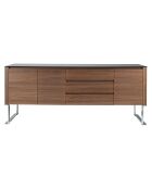 Buffet avec plateau en verre 3 tiroirs noyer/noir - 200x50x81 cm