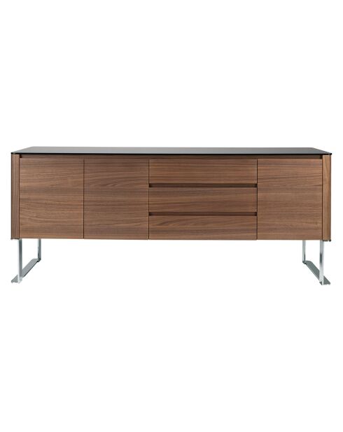 Sideboard mit Glasplatte 3 Schubladen Nussbaum/Schwarz - 200x50x81 cm