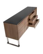 Buffet avec plateau en verre 3 tiroirs noyer/noir - 200x50x81 cm