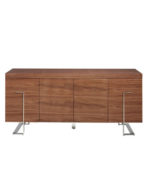 Buffet 4 portes noyer/acier chromé - 180x51x81 cm