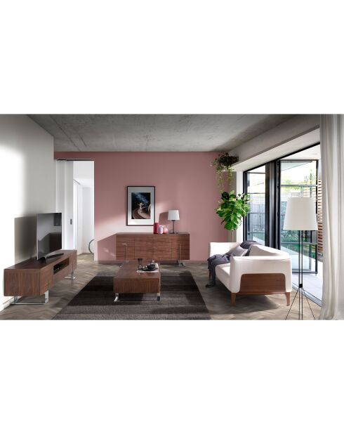 Buffet 4 portes noyer/acier chromé - 180x51x81 cm