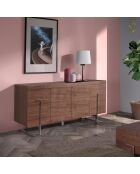 Buffet 4 portes noyer/acier chromé - 180x51x81 cm