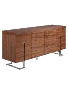 Buffet 4 portes noyer/acier chromé - 180x51x81 cm