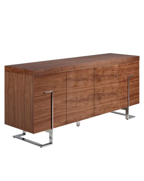 Buffet 4 portes noyer/acier chromé - 180x51x81 cm