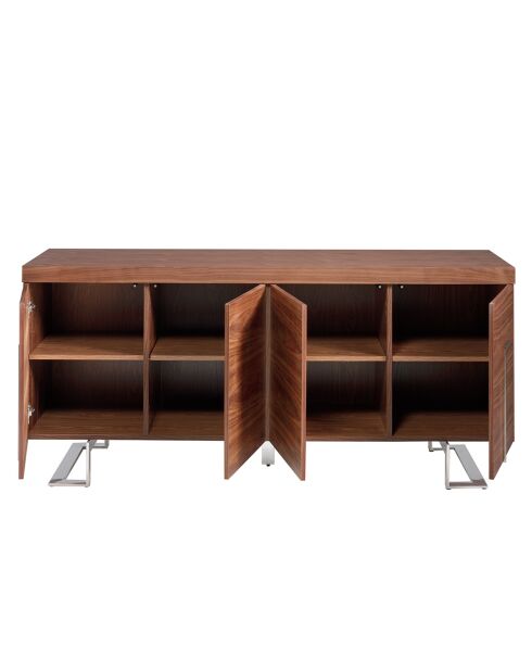 Buffet 4 portes noyer/acier chromé - 180x51x81 cm