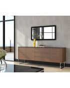 Buffet avec plateau en verre 3 tiroirs noyer/noir - 200x50x81 cm
