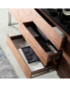 Buffet avec plateau en verre 3 tiroirs noyer/noir - 200x50x81 cm