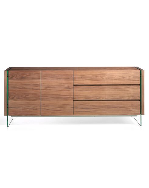 Buffet avec côté en verre trempé noyer/transparent - 188x45x75 cm