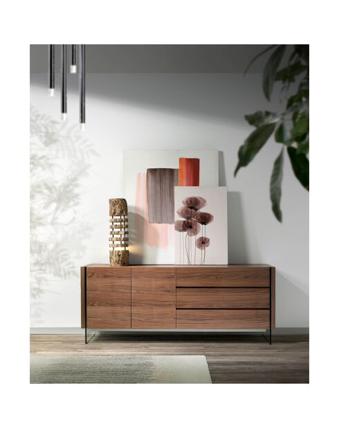 Buffet avec côté en verre trempé noyer/transparent - 188x45x75 cm