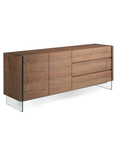 Buffet avec côté en verre trempé noyer/transparent - 188x45x75 cm