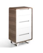 Chiffonnier 5 tiroirs laqué noyer/blanc/acier chromé - 106x70x49 cm