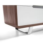 Chiffonnier 5 tiroirs laqué noyer/blanc/acier chromé - 106x70x49 cm