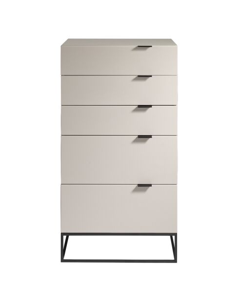 Chiffonnier laqué 5 tiroirs gris perle/noir - 60x45x111 cm