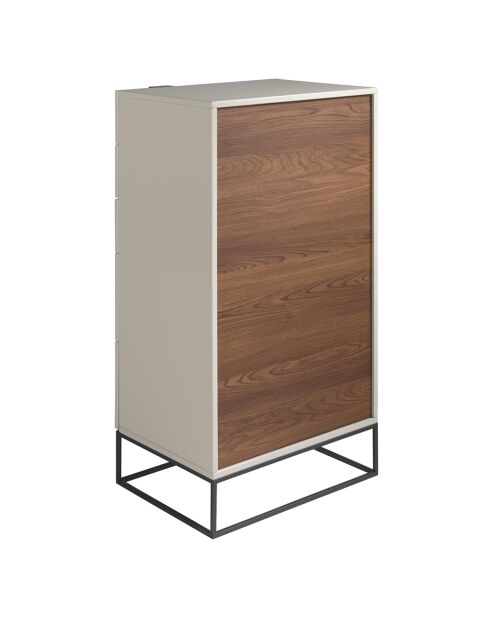 Chiffonnier laqué 5 tiroirs gris perle/noir - 60x45x111 cm