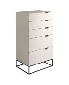 Chiffonnier laqué 5 tiroirs gris perle/noir - 60x45x111 cm