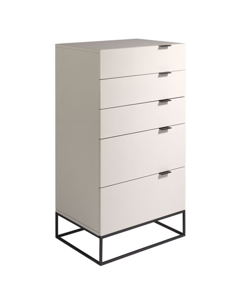 Chiffonnier laqué 5 tiroirs gris perle/noir - 60x45x111 cm