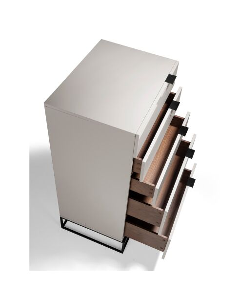 Chiffonnier laqué 5 tiroirs gris perle/noir - 60x45x111 cm