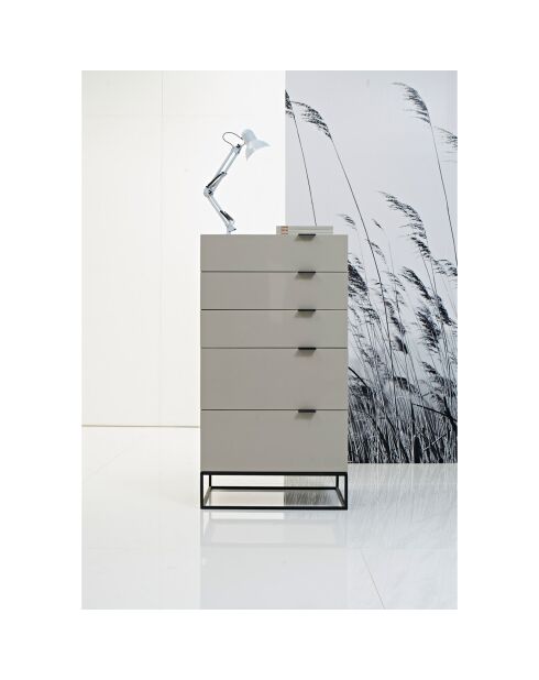 Chiffonnier laqué 5 tiroirs gris perle/noir - 60x45x111 cm
